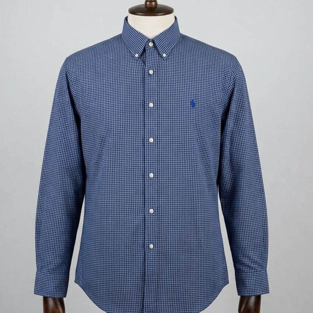 Polo Ralph Lauren Gingham Check Long Sleeve Shirt Navy Blue – Men's Size XL